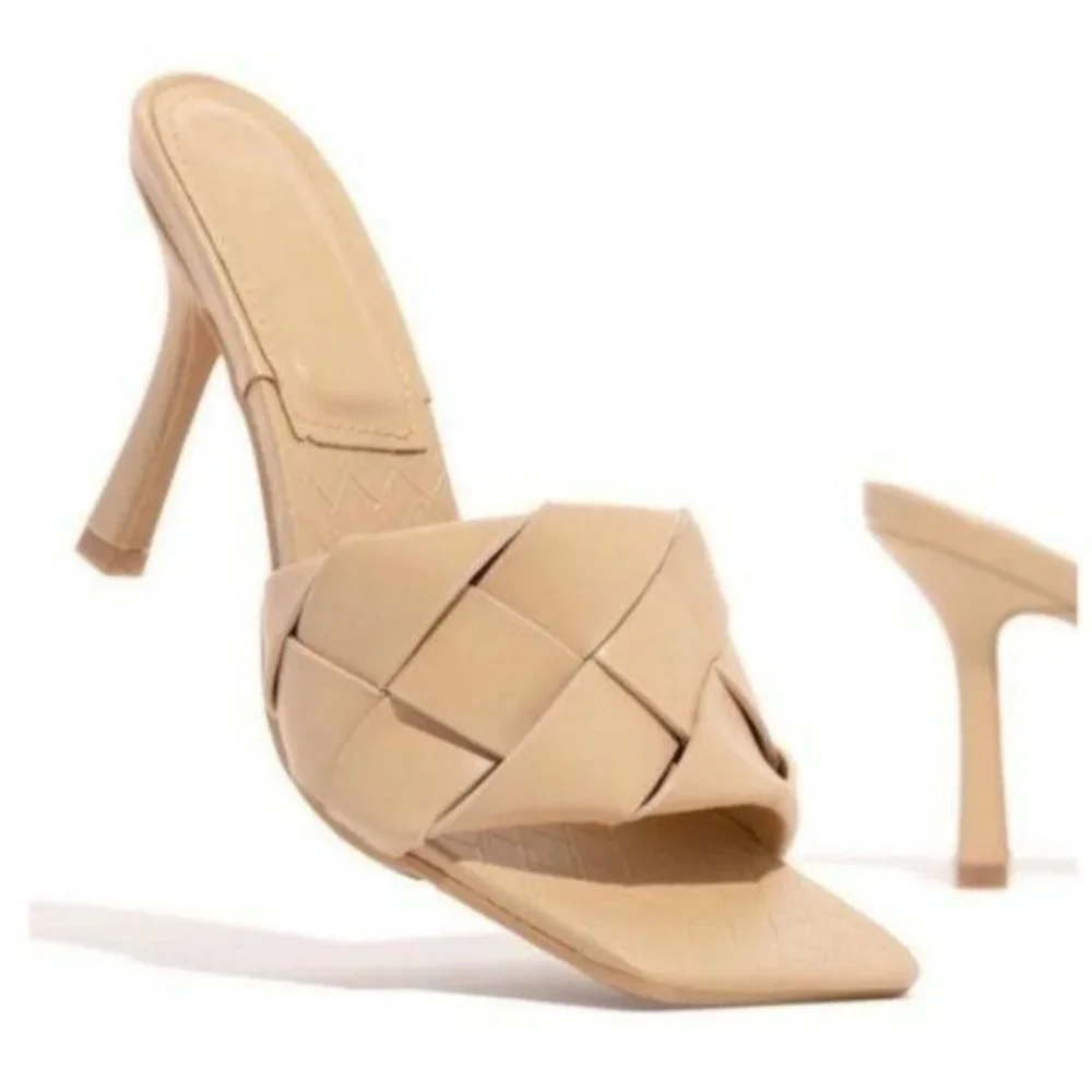 RESTOCKED Woven Square Toe Mules in Nude - Picture 5 of 8